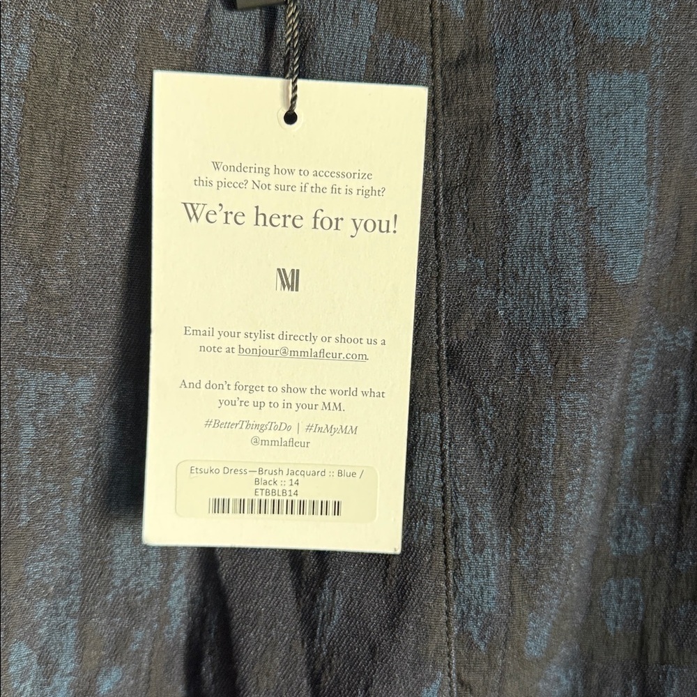 NEW M.M.LaFleur Etsuko brushed jacquard blue/black dress 14 - Picture 7 of 11